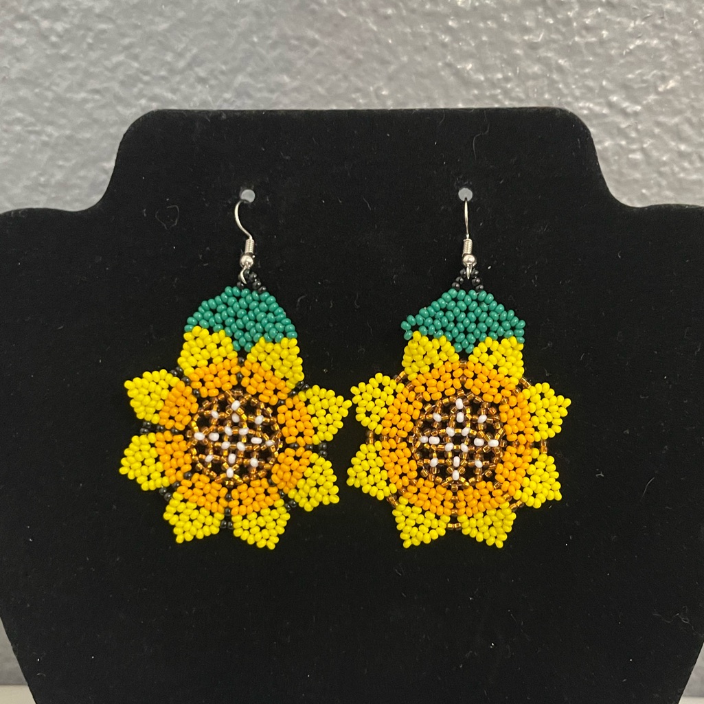 Huichol Beaded Sunflower Earrings